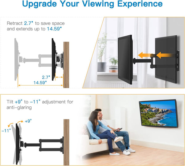 Full Motion TV Monitor Wall Mount Bracket Articulating Arms Swivels Tilts Extension Rotation for Most 13-42 Inch LED LCD Flat Curved Screen TVs & Monitors, Max VESA 200x200mm up to 44lbs