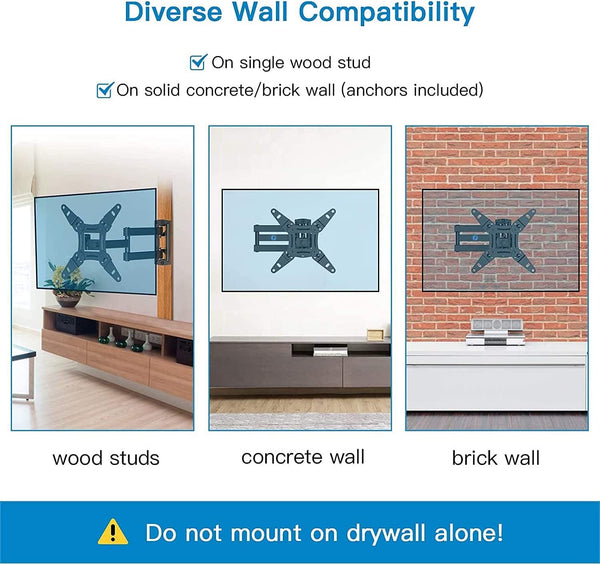 Full Motion TV Monitor Wall Mount Bracket Articulating Arms Swivels Tilts Extension Rotation for Most 13-42 Inch LED LCD Flat Curved Screen TVs & Monitors, Max VESA 200x200mm up to 44lbs