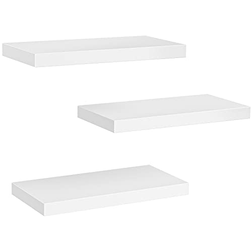 Floating Shelves, Wall Shelves for Bathroom/Living Room/Bedroom/Kitchen Decor, White Shelves with Invisible Brackets Set of 3 - AMFS08