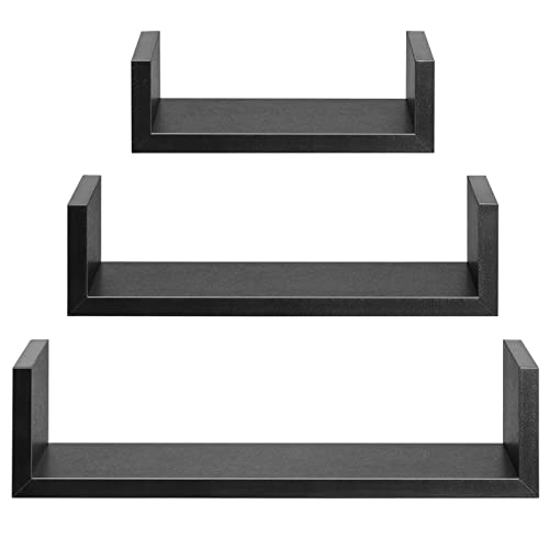 Floating Shelves U-Shaped, Wall Shelf 3 Sizes, Black Floating Shelves for Bathroom/Bedroom/Living Room/Kitchen - AMFS13-B