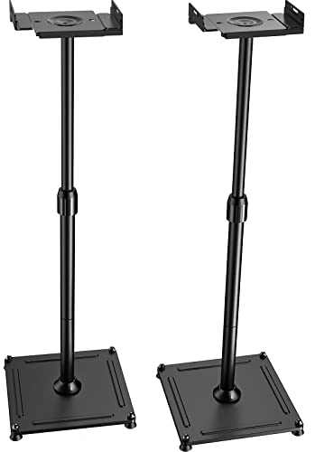 Universal Speaker Stands Height Adjustable Extend 18” to 43” Holds Satellite Speakers & Bookshelf Speakers up to 11lbs-1 Pair PSSS2 Black