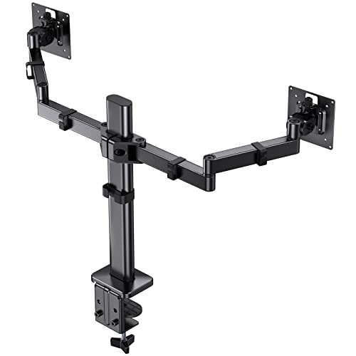 Dual Monitor Desk Mount, Upgraded Dual Screen Monitor Mount Stand for 2 Monitors Up to 32 inch, Heavy Sturdy Dual Monitor Stand with Tiered Arms for Extra Height, Holds Up to 22 lbs per Arm