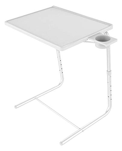 Adjustable TV Tray Table - TV Dinner Tray on Bed & Sofa, Comfortable Folding Table with 6 Height & 3 Tilt Angle Adjustments (White)