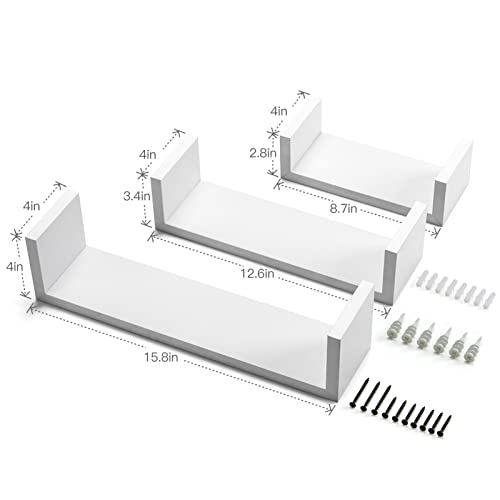 Floating Shelves Wall Mounted, Wall Shelf for Bedroom/Bathroom/Living Room/Kitchen, White Shelves 3 Sizes, U-Shaped - AMFS13-W