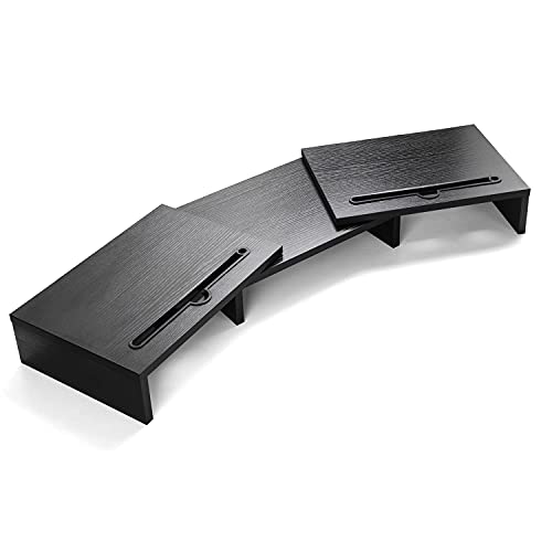 Dual Monitor Stand - [Upgraded] Monitor Stand w/ 2 Slots for Phone & Tablet, Dual Monitor Riser, Length and Angle Adjustable, Computer Stand for Monitor, Laptop, Tablet (Black)