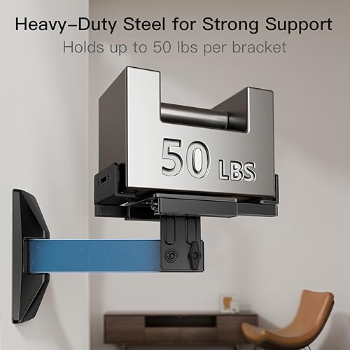 Speaker Wall Mounts, Dual Side Clamping Bookshelf Speaker Mounting Bracket, Speaker Mounts for Surround Sound, Bookshelf Speakers up to 50 lbs, 1 Pair