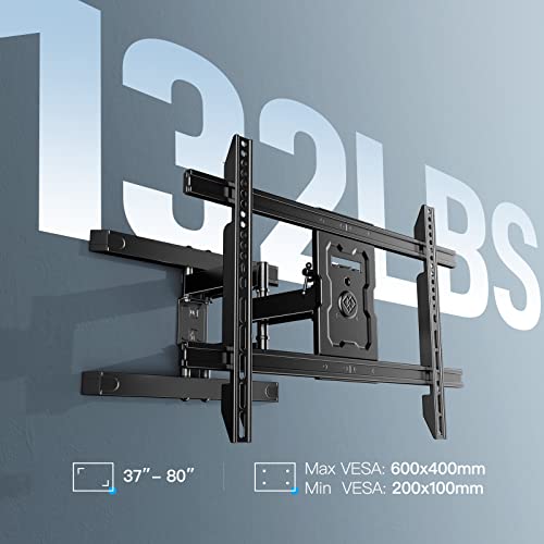 Full Motion TV Wall Mount for 37-80 Inch Flat Curved TVs with Smooth Tilts Swivel Extends - Dual Articulating Arms Wall Mount TV Bracket Supports TVs up to 132 lbs Max VESA 600x400