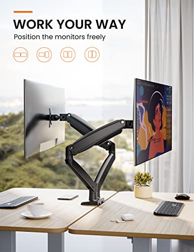 Dual Monitor Stand Mount, Ultrawide 13-35 Inch Height Adjustable Computer Screen Gas Spring Monitor Arm Desk Mount Full Motion, Each Arm Holds up to 26.4lbs