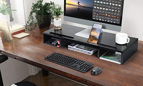 Dual Monitor Stand Riser with Adjustable Length & Angle, Double Monitor Riser for PC, Computer, Laptop