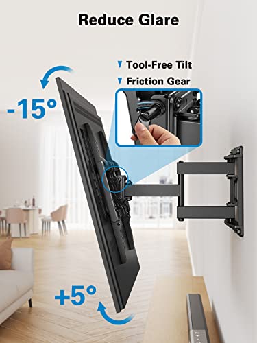 Full Motion TV Wall Mount for 40–82 inch Flat or Curved TVs up to 110 lbs, Smooth Swivel & Extension, Tool-Free Tilt with Heavy-Duty Arms, Max VESA 600x400mm, Fits 12″/16″ Wood Studs, PILF11