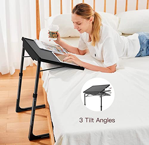 TV Tray Table, Folding TV Dinner Table Comfortable Folding Table with 3 Tilt Angle Adjustments for Eating Snack Food, Stowaway Laptop Stand (2 Pack)