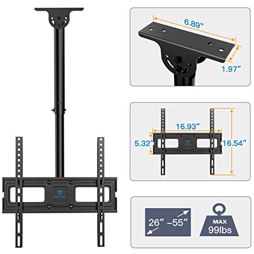 Ceiling TV Mount, Hanging Full Motion TV Mount Bracket Fits Most 26-55 inch LCD LED OLED 4K TVs, Flat Screen Displays, TV Pole Mount Holds up to 99lbs, Max VESA 400x400mm, PSCM2