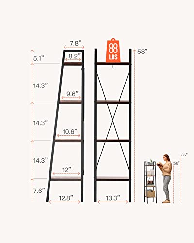 Ladder Shelf Bookcase, Bookshelf 4 Tier, Plant Flower Stand, Multipurpose Organizer Rack for Home/Office/Living Room/Balcony/Bedroom