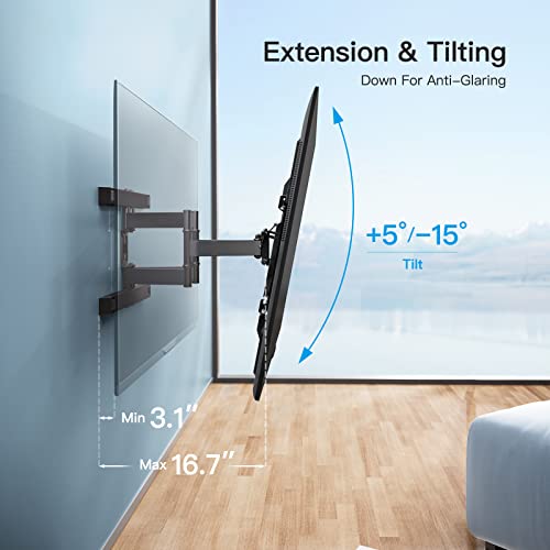 Full Motion TV Wall Mount for 37-80 Inch Flat Curved TVs with Smooth Tilts Swivel Extends - Dual Articulating Arms Wall Mount TV Bracket Supports TVs up to 132 lbs Max VESA 600x400