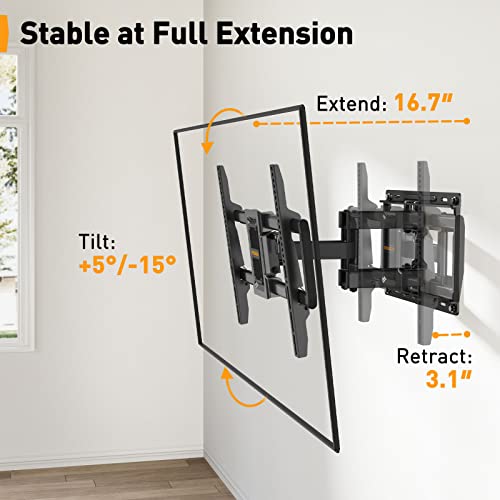 Telescopic Support TV Wall Mount for Most 40–82 inch TVs, Preassembled InstaMount Front Support, Full-Motion TV Mount with Swivel, Tilt, Extension, Leveling, Max VESA 600x400mm, Up to 100lbs