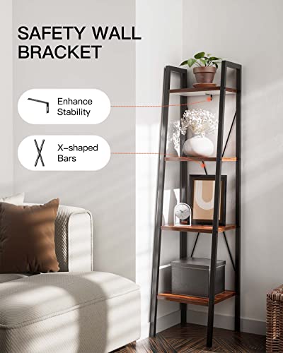 Ladder Shelf Bookcase, Bookshelf 4 Tier, Plant Flower Stand, Multipurpose Organizer Rack for Home/Office/Living Room/Balcony/Bedroom