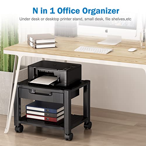 Printer Stand - Under Desk Printer Stand with Cable Management & Storage Drawers, Height Adjustable Printer Desk with 4 Wheels & Lock Mechanism for Mini 3D Printer by  -HNDPS