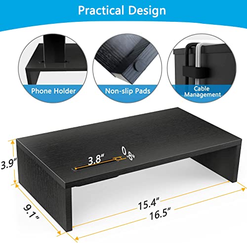 Monitor Riser Stand - Desk Organizer Stand for Laptop Computer, Desktop Printer Stand with Phone Holder and Cable Management, Versatile as Storage Shelf & Screen Holder