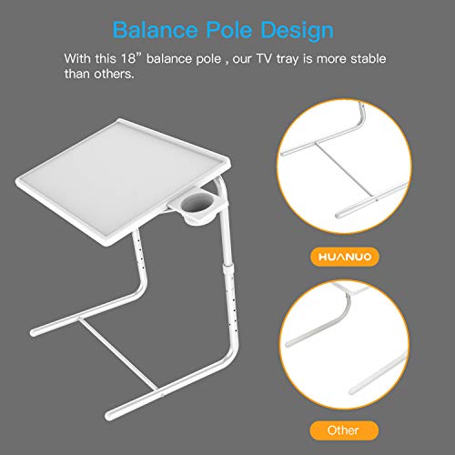 Adjustable TV Tray Table - TV Dinner Tray on Bed & Sofa, Comfortable Folding Table with 6 Height & 3 Tilt Angle Adjustments (White)