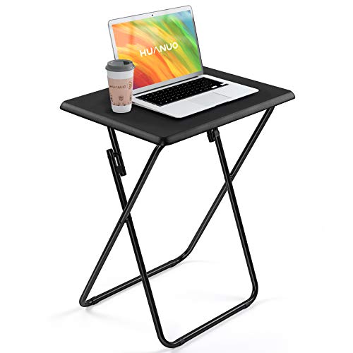 Folding TV Tray Table, Tray Table with No Assembly Required, TV Dinner Tray for Eating, Foldable Snack Table for Bed & Sofa, Folding End Table (HNTT2B, Black)