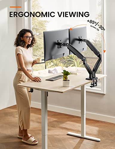 Dual Monitor Stand Mount, Ultrawide 13-35 Inch Height Adjustable Computer Screen Gas Spring Monitor Arm Desk Mount Full Motion, Each Arm Holds up to 26.4lbs