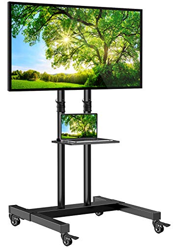 Mobile TV Stand on Wheels for 32-75 Inch Flat/Curved Panel Screens TVs - Height Adjustable Floor Trolley Stand Holds up to 99lbs - Tilt Rolling TV Cart with Shelf Max VESA 600x400mm