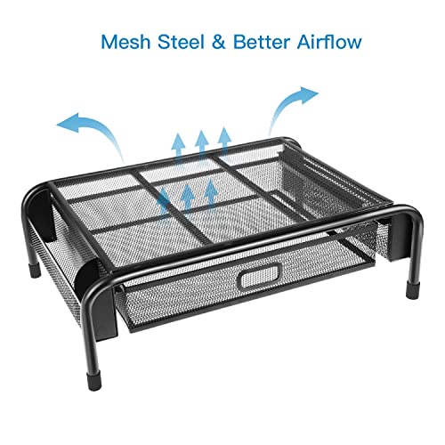Monitor Stand Riser with Drawer, Mesh Metal Stand Riser with Pull Out