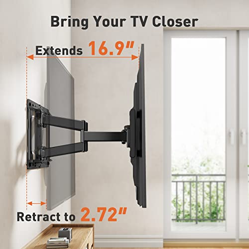 Full Motion TV Wall Mount for Most 37-85 inch TVs up to 132 lbs, TV Mount with Dual Articulating Arms, Tool-Free Tilt, Swivel & Extension, Max VESA 600x400mm, 12″/16″ Wood Studs, PGLF4