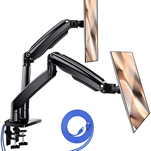 Dual Monitor Stand Mount, Ultrawide 13-35 Inch Height Adjustable Computer Screen Gas Spring Monitor Arm Desk Mount Full Motion, Each Arm Holds up to 26.4lbs