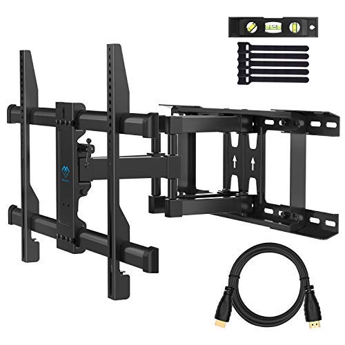 Full Motion TV Wall Mount for Most 37-70 Inch TVs up to 132lbs, Fits 16”, 18”, 24” Wood Studs, Articulating TV Mount Dual Arms with Tilts, Swivels, Extends, Max VESA 600x400mm, PSLFK1-24, black