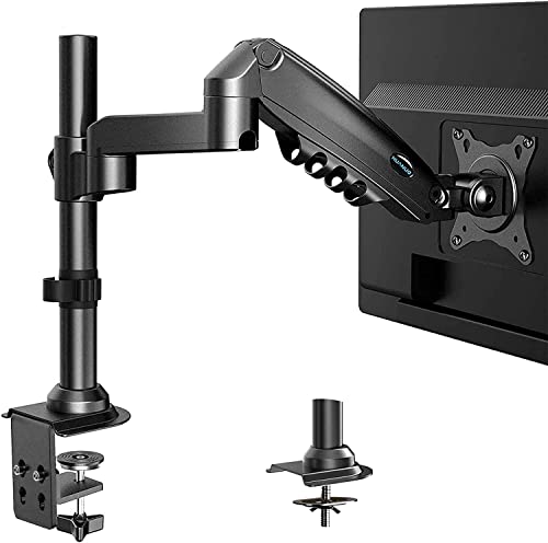 Single Monitor Mount, Monitor Arm Gas Spring,Monitor Desk Mount Fit 13 to 32 inch Screens, Height Adjustable VESA Mount with Clamp, Grommet Mounting Base, Hold up to 19.8lbs