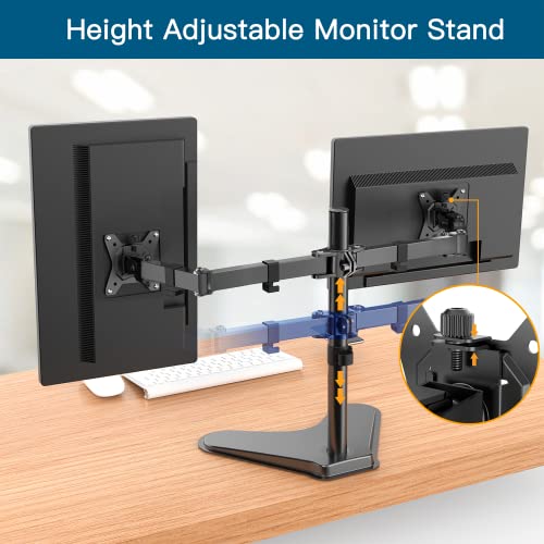 Dual Monitor Stand, Monitor Stands for 2 Monitors for 13 to 32 Inch, Heavy Duty Free Standing Desk Stand Fully Adjustable Arms Fits up to 17.6lbs per Arm with VESA 75x75mm,100x100mm