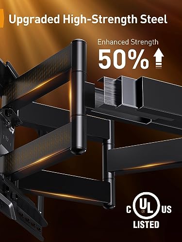 UL-Listed Full Motion TV Wall Mount for 42–90 Inch TVs up to 150 lbs, Pre-Assembled TV Mount with Tool-Free Tilt, Swivel, Extension, Max VESA 600 x 400mm, 12″/16″/18″/24″ Wood Studs, PGLF16