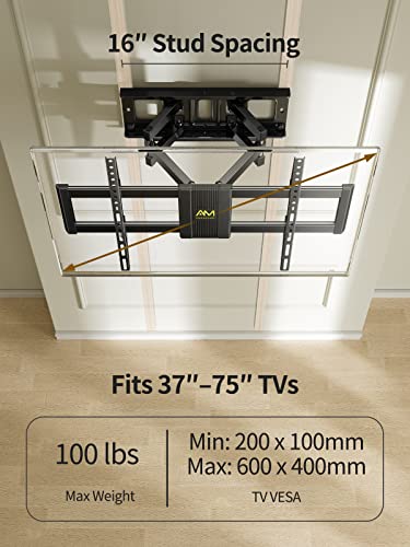 Full Motion TV Wall Mount for Most 37-75 Inch TVs up to 100 lbs, Swivel TV Mount with Dual Articulating Arms, Wall Mount TV Bracket Max VESA 600x400mm, Fits 16″ Wood Studs, APLF6