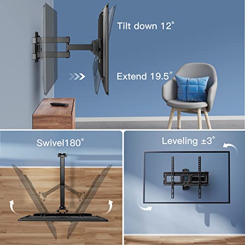 TV Wall Mount Swivel Tilt for 32-55 inch LED LCD OLED Flat Curved TV Screen, Full Motion TV Mount Bracket with Articulating Arm Perfect Center Single Stud up to 77lbs VESA 400x400mm, PSMFK7