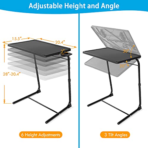 TV Tray - TV Table, Adjustable Tray for Eating, Folding Table Trays, w/6 Height & 3 Tilt Angle, w/Cup Holder, Dinner Tray for Eating on Couch, Laptop Tray for Bed & Couch