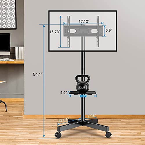 Mobile TV Stand for 23-60 Inch LCD LED Flat/Curved Panel Screen TVs, Tilt TV Cart Max VESA 400x400 Portable TV Stand with Laptop Shelf Rolling Floor TV Stand Holds up to 88Lbs (PSTVMC06)