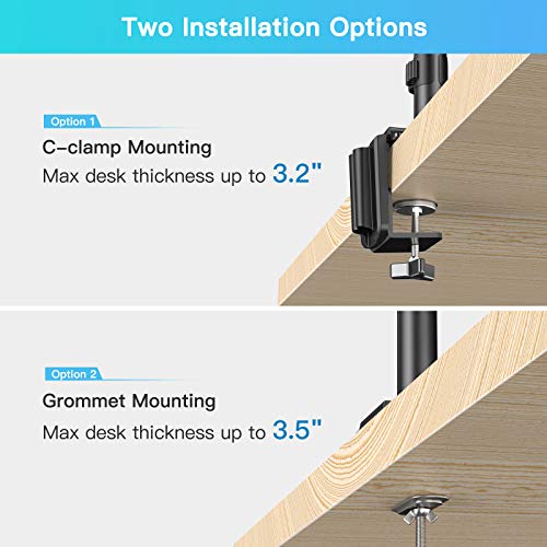 Single Monitor Mount Stand for 15-35'' Computer Screen- Gas Spring Height Adjustable Monitor Arm VESA Bracket Desk Mount with C Clamp Grommet Mounting Base, Hold 4.4 to 26.5 lbs