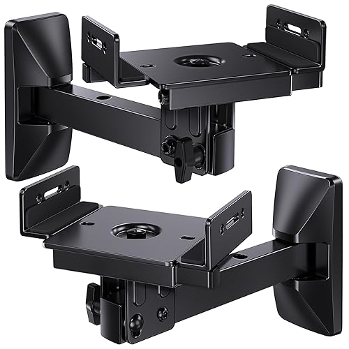 Speaker Wall Mounts, Dual Side Clamping Bookshelf Speaker Mounting Bracket, Speaker Mounts for Surround Sound, Bookshelf Speakers up to 50 lbs, 1 Pair