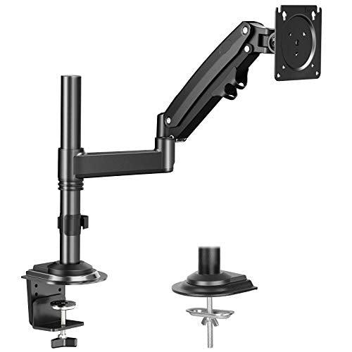 Single Monitor Mount Stand for 15-35'' Computer Screen- Gas Spring Height Adjustable Monitor Arm VESA Bracket Desk Mount with C Clamp Grommet Mounting Base, Hold 4.4 to 26.5 lbs