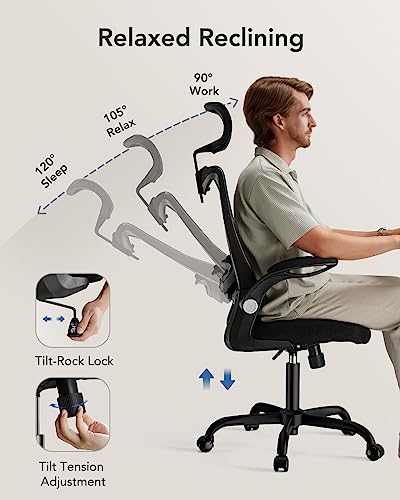 Ergonomic Mesh Office Chair, High Back Desk Chair with Adjustable Lumbar Support & Headrest, Flip-Up Armrests, and Adjustable Height, Home Computer Chair with Tilt Lock Function