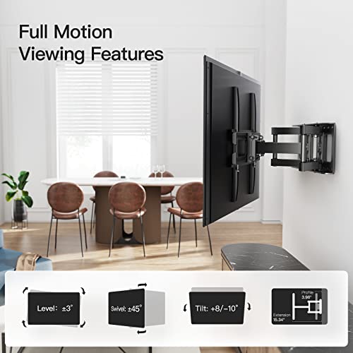 TV Wall Mount for 26-55 inch TVs, Full Motion TV Mount Bracket with Articulating Swivel Extension Tilting Leveling Max VESA 400x400mm Holds up to 99lbs for LED LCD OLED 4K Flat Curved Screen