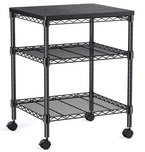 Printer Stand, 3 Tier Printer Cart for Storage, Printer Table Holds up to 200lbs, Multifunctional Metal Utility Shelves, Workspace Desk Organizer, Rolling Cart for Home & Office Use, HNPS01