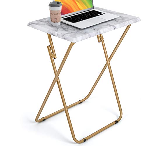 Folding TV Tray Table -Stable Tray Table with No Assembly Required, TV Dinner Tray for Eating, Foldable Snack Tables for Bed & Sofa (Marbling)