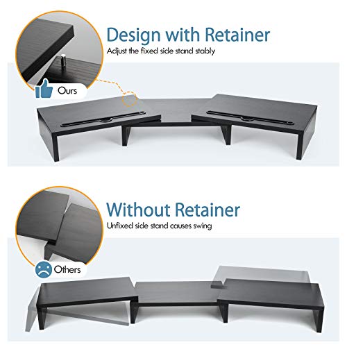 Dual Monitor Stand - [Upgraded] Monitor Stand w/ 2 Slots for Phone & Tablet, Dual Monitor Riser, Length and Angle Adjustable, Computer Stand for Monitor, Laptop, Tablet (Black)