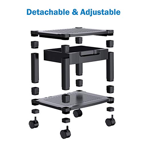 Printer Stand - Under Desk Printer Stand with Cable Management & Storage Drawers, Height Adjustable Printer Desk with 4 Wheels & Lock Mechanism for Mini 3D Printer by  -HNDPS