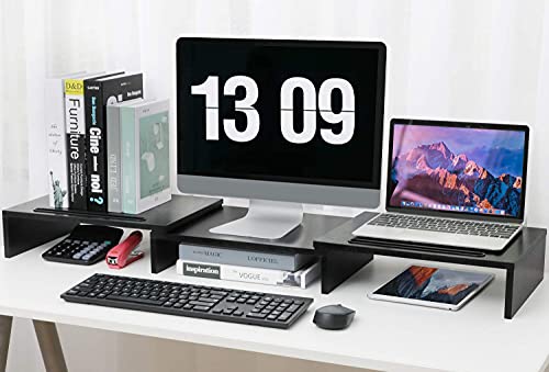 Dual Monitor Stand Riser with Adjustable Length & Angle, Double Monitor Riser for PC, Computer, Laptop