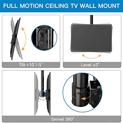 Ceiling TV Mount, Hanging Full Motion TV Mount Bracket Fits Most 26-55 inch LCD LED OLED 4K TVs, Flat Screen Displays, TV Pole Mount Holds up to 99lbs, Max VESA 400x400mm, PSCM2