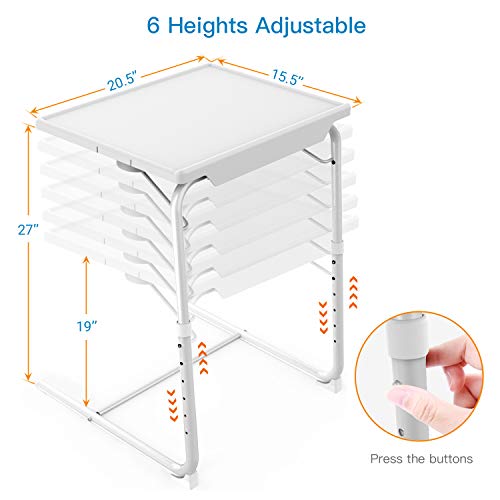 Adjustable TV Tray Table - TV Dinner Tray on Bed & Sofa, Comfortable Folding Table with 6 Height & 3 Tilt Angle Adjustments (White)