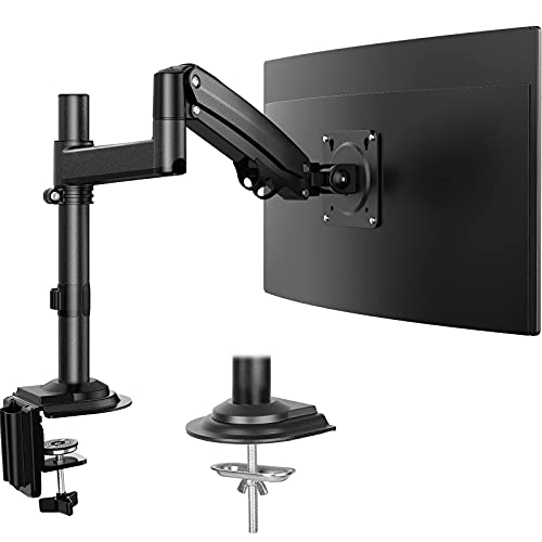 Single Monitor Desk Mount Stand, Adjustable Gas Spring Monitor Arm Mount, Swivel VESA Bracket with C Clamp, Grommet Mounting for Most 22-32 Inch Flat Curved Monitors, Hold up to 26.5lbs